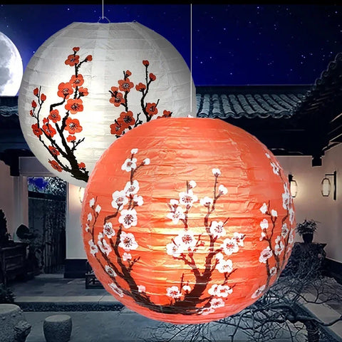 12inch Chinese Paper Lantern Round Plum Blossom Folding Lantern For Home Restaurant  Hanging Wedding New Year Party Decoration
